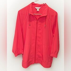 Christopher Banks Sz L Large Jacket Women 3/4 Sleeve Coral Full Zip Lightweight